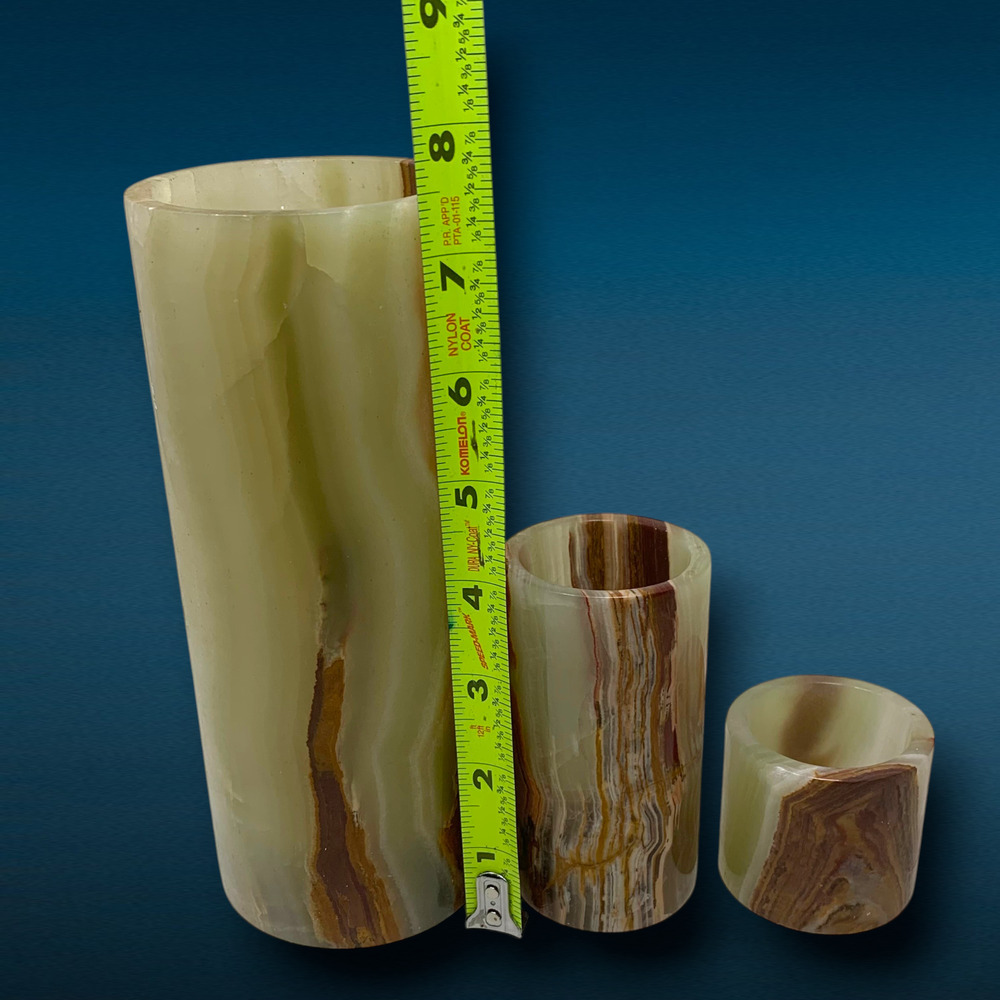 Lot 3 Vintage Natural Banded Onyx Stone Bud Vases Decorative Vessels Mid Century - Picture 7 of 10